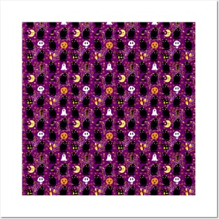 Cute Purple Halloween Pattern Posters and Art